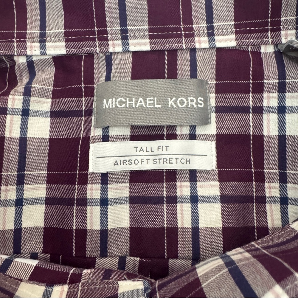 Michael Kors Tall Fit Airsoft Stretch Plaid Button Down Shirt 18 1/2 36/37 - Picture 8 of 9